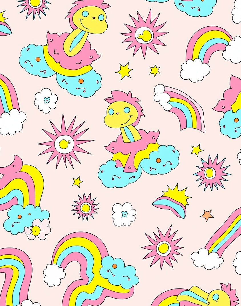 Whimsical Rainbows and Sunbursts Pattern Rug