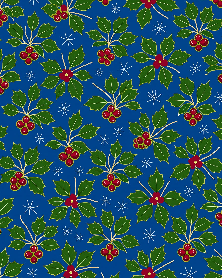 Bold Blue Holly Berry Snowflakes Rug