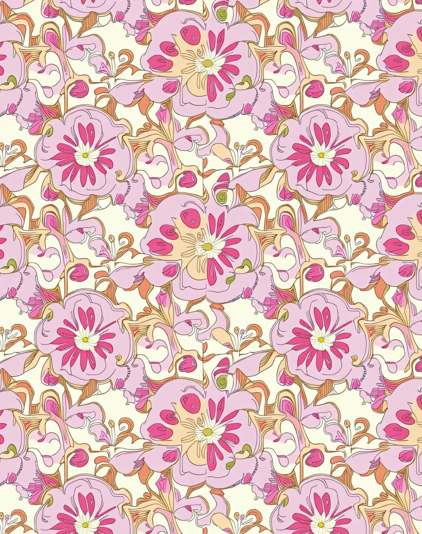 Ornate Pink Floral Pattern Design Rug