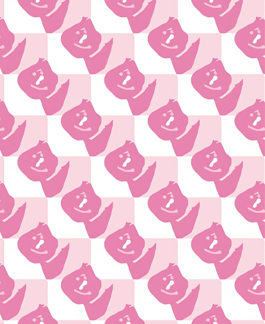 Pink Checkered Abstract Floral Rug