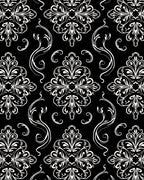 Elegant Black White Damask Floral Design Rug