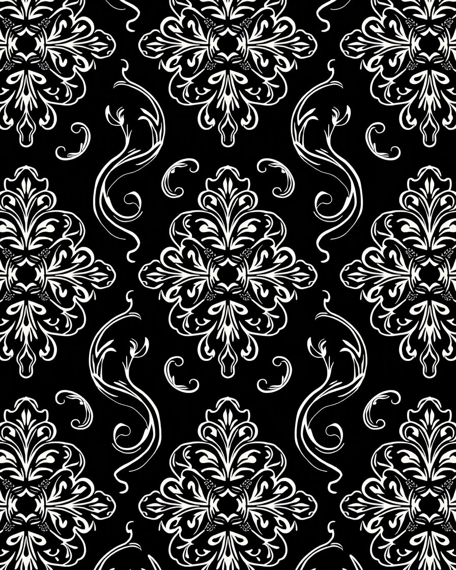 Elegant Black White Damask Floral Design Rug