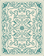 Ornate Teal Swirls Decorative Rug