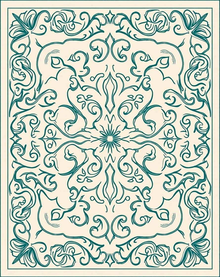 Ornate Teal Swirls Decorative Rug