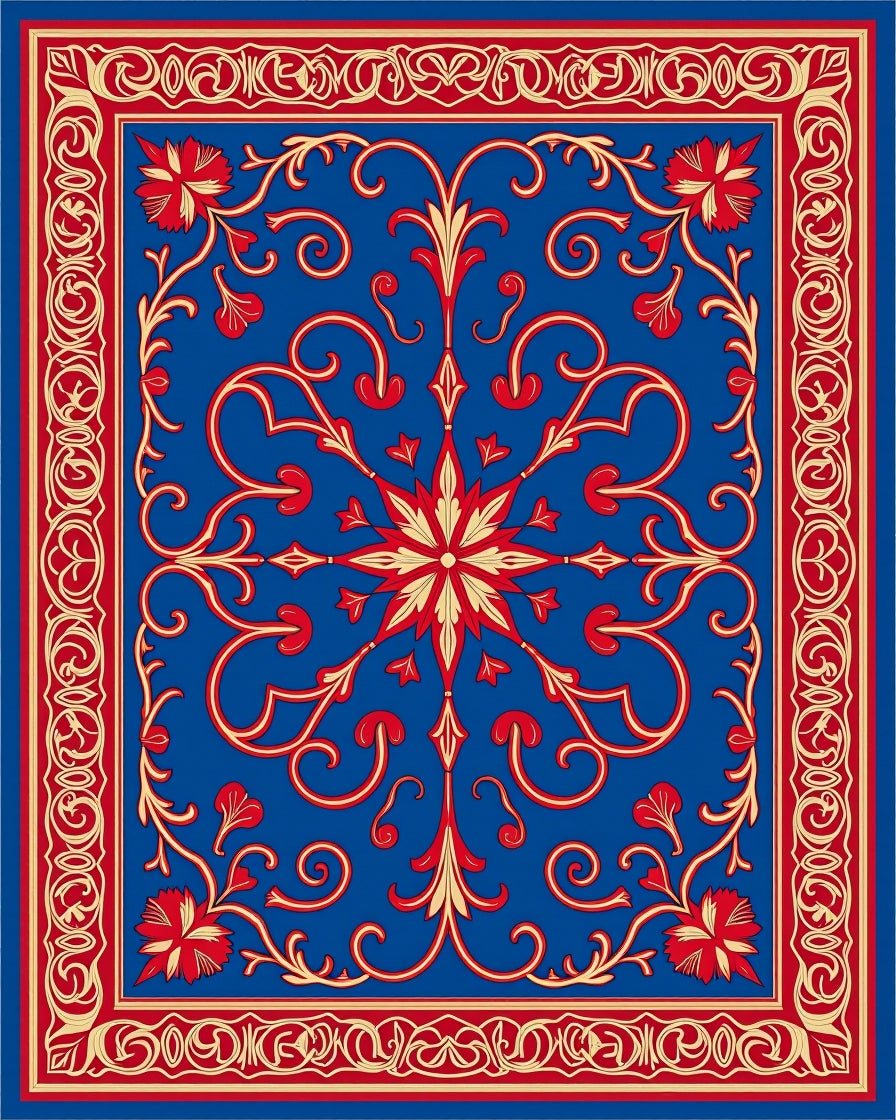 Intricate Blue Floral Motif Rug