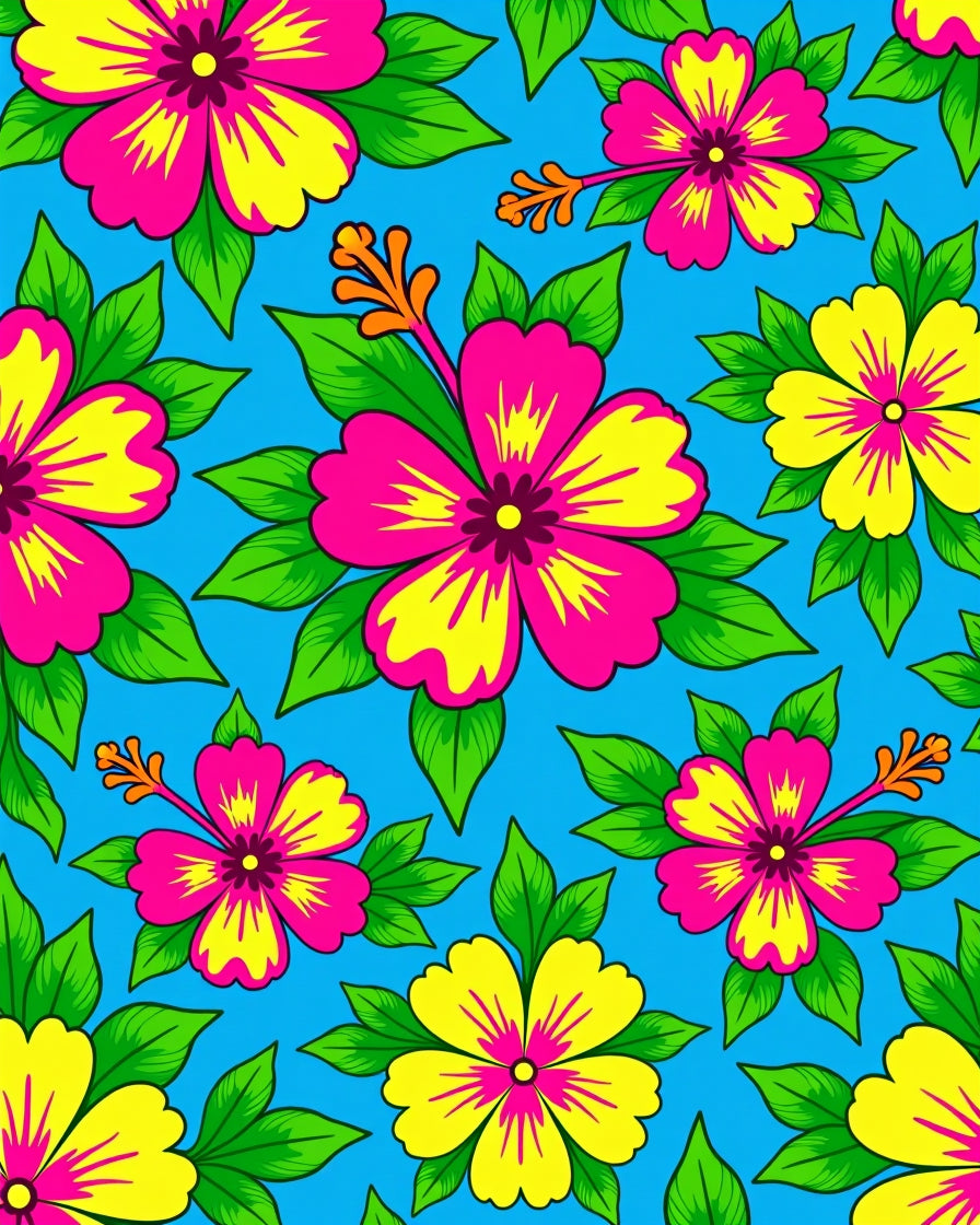 Vibrant Tropical Hibiscus Floral Pattern Rug