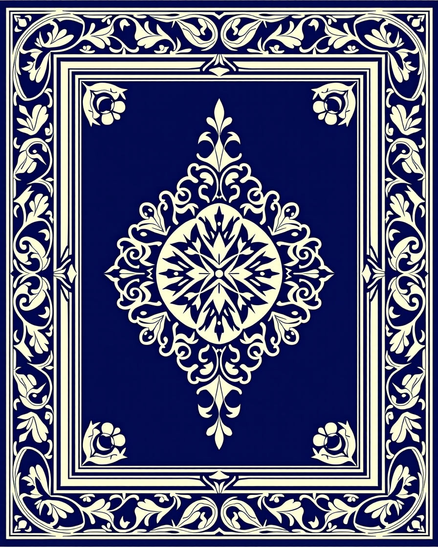 Classic Deep Blue Floral Medallion Rug