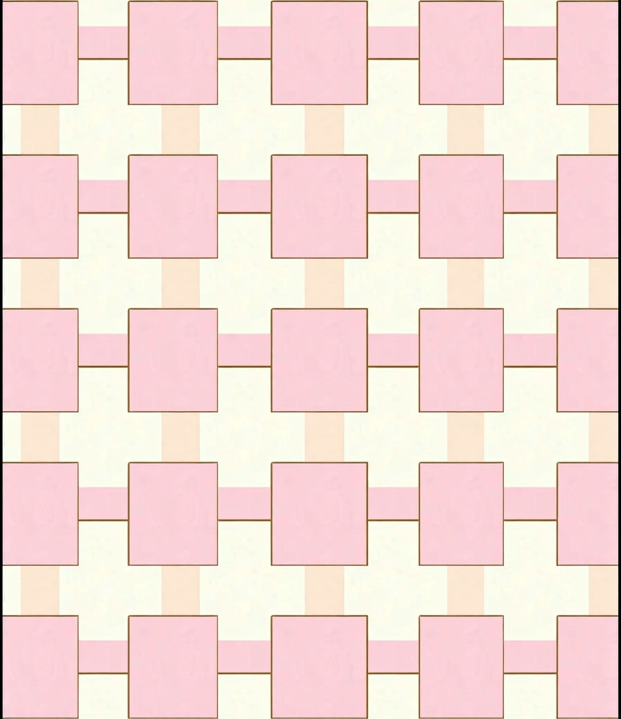 Soft Pink Cream Interlocking Squares Design Rug