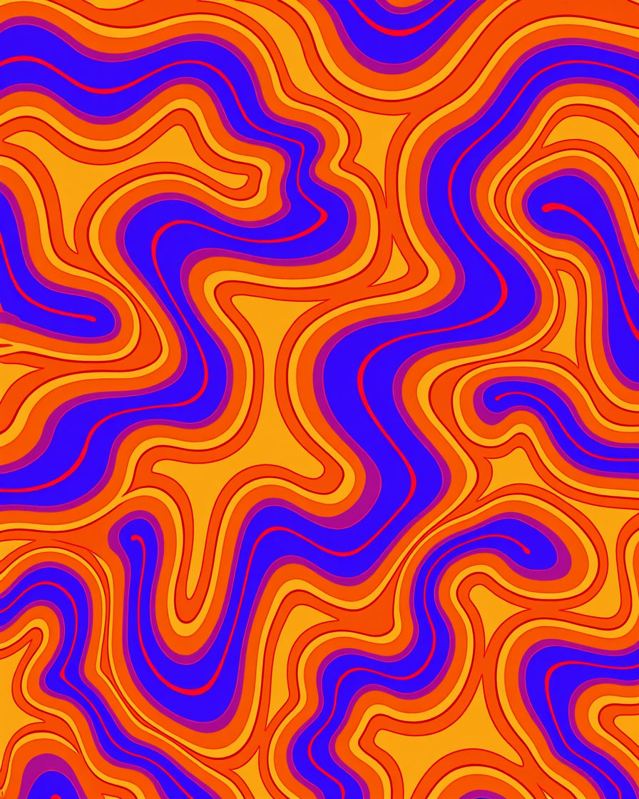 Groovy Swirls Orange Blue Pattern Rug