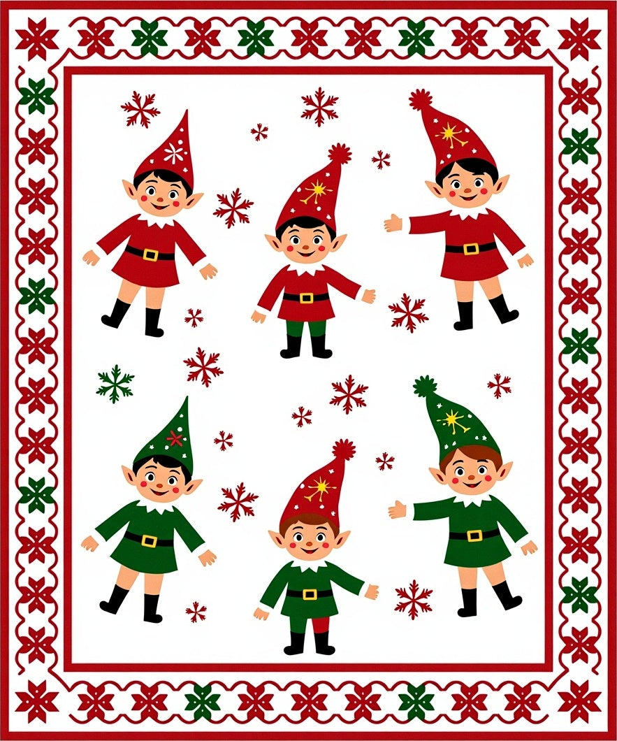Festive Elves And Snowflakes Border Rug