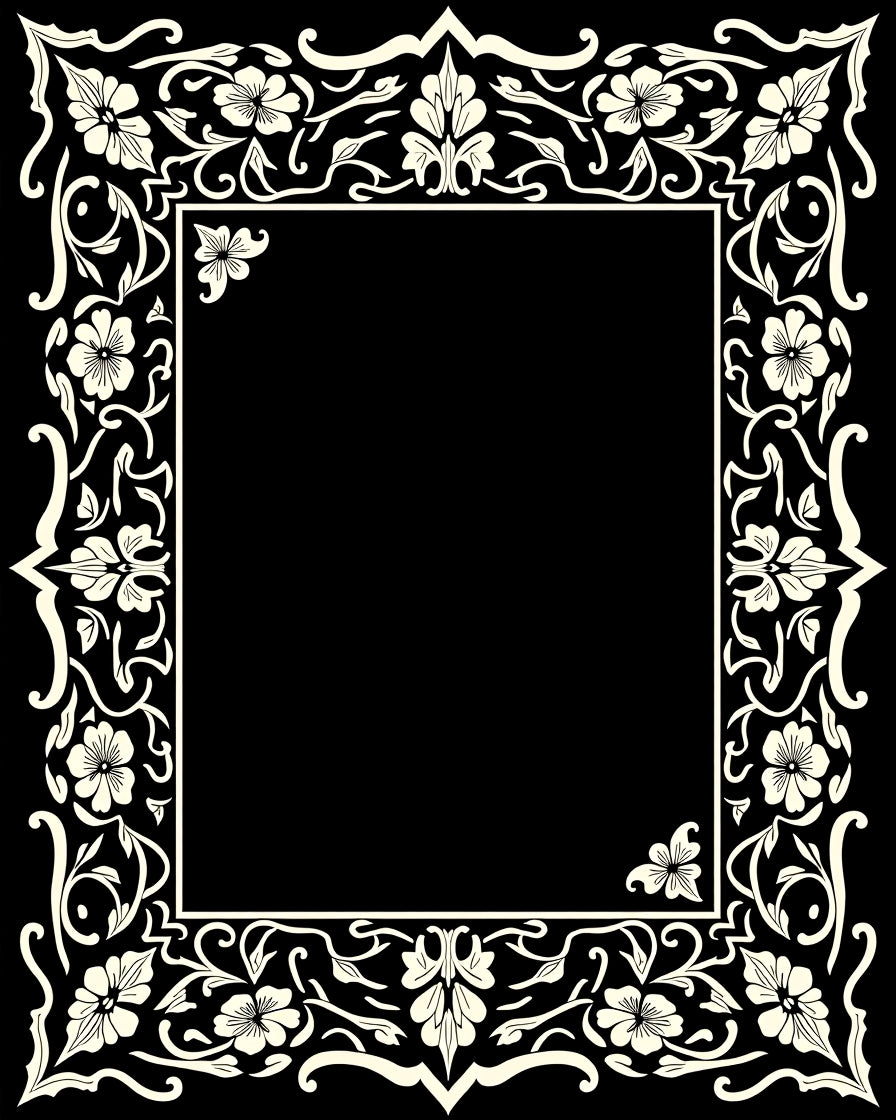 Ornate Floral Scrollwork Border Design Rug