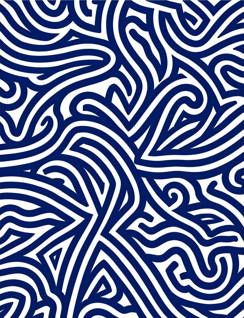 Abstract Bold Navy Swirls Design Rug
