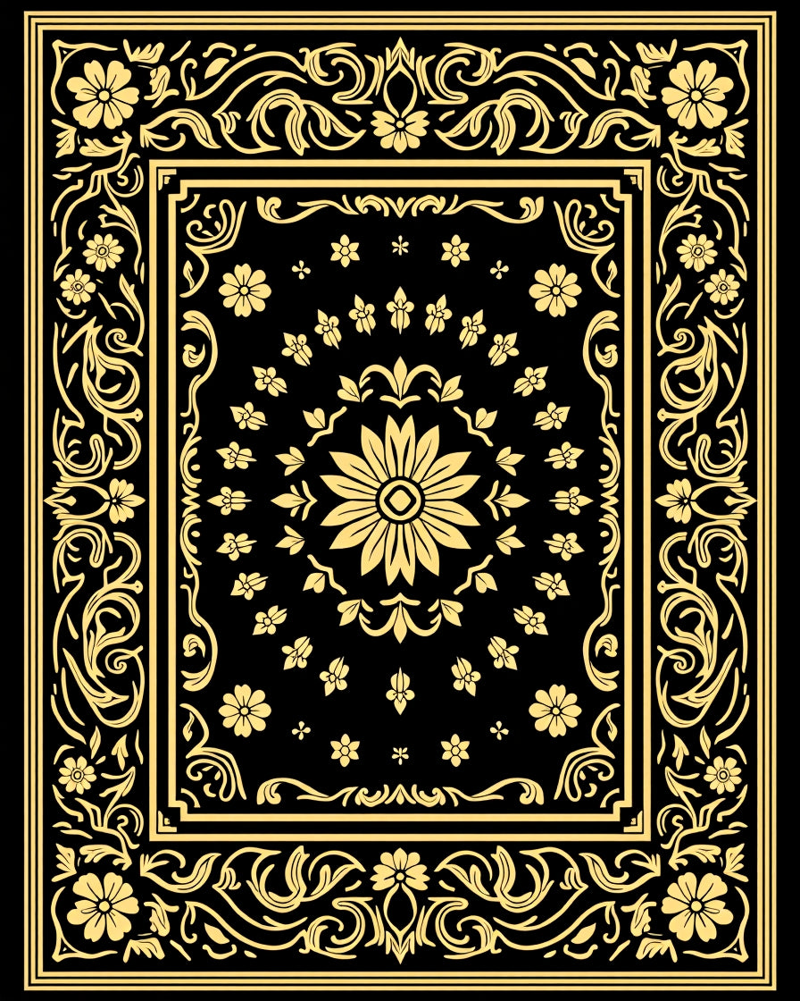 Vintage Floral Frame And Centerpiece Rug
