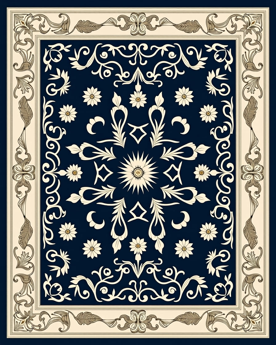 Classic Floral Bordered Medallion Design Rug