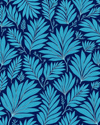 Bold Blue Tropical Leaf Pattern Rug