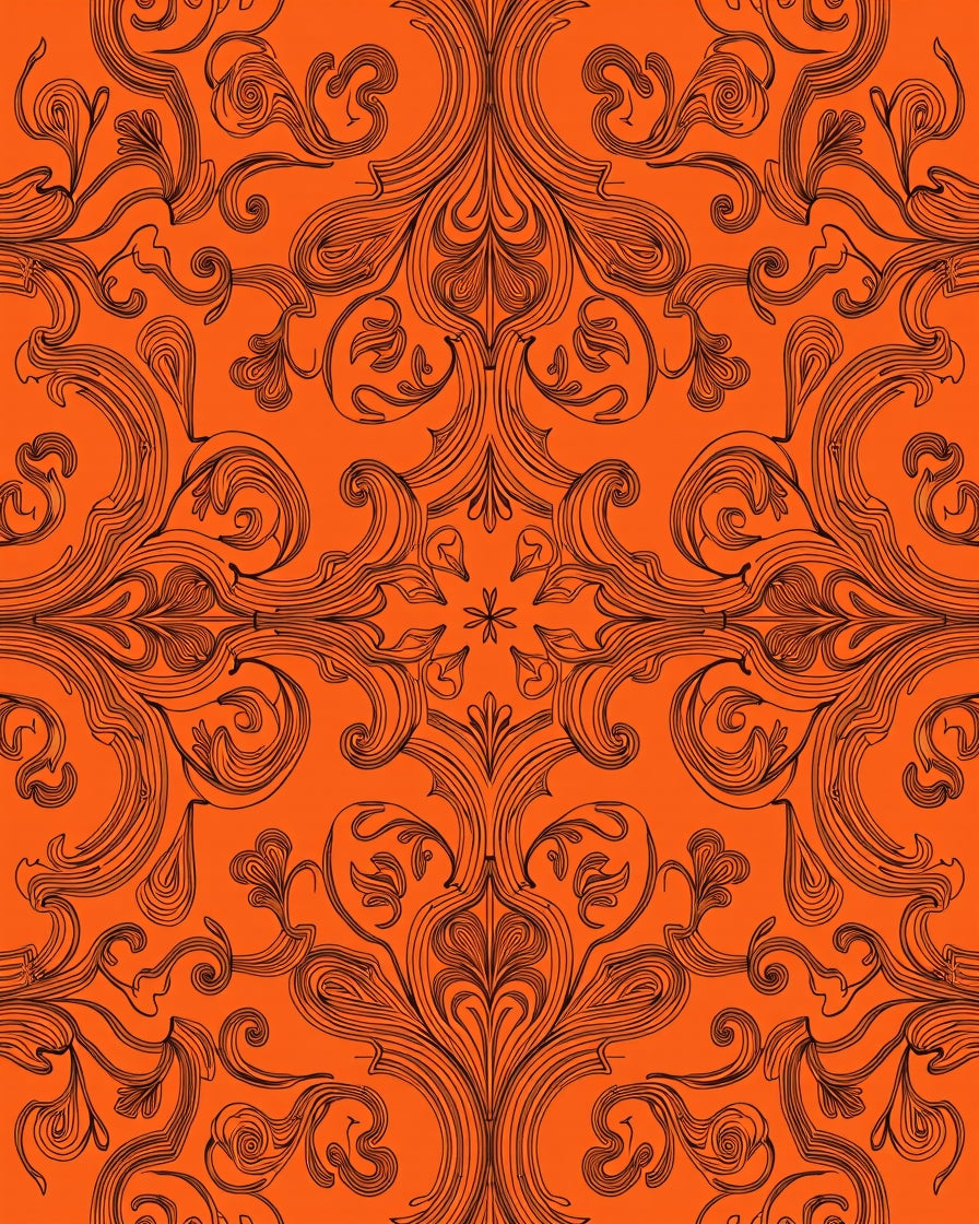 Bold Orange Baroque Swirl Pattern Rug