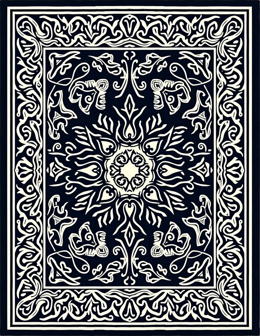 Intricate Floral Scrollwork Design Rug