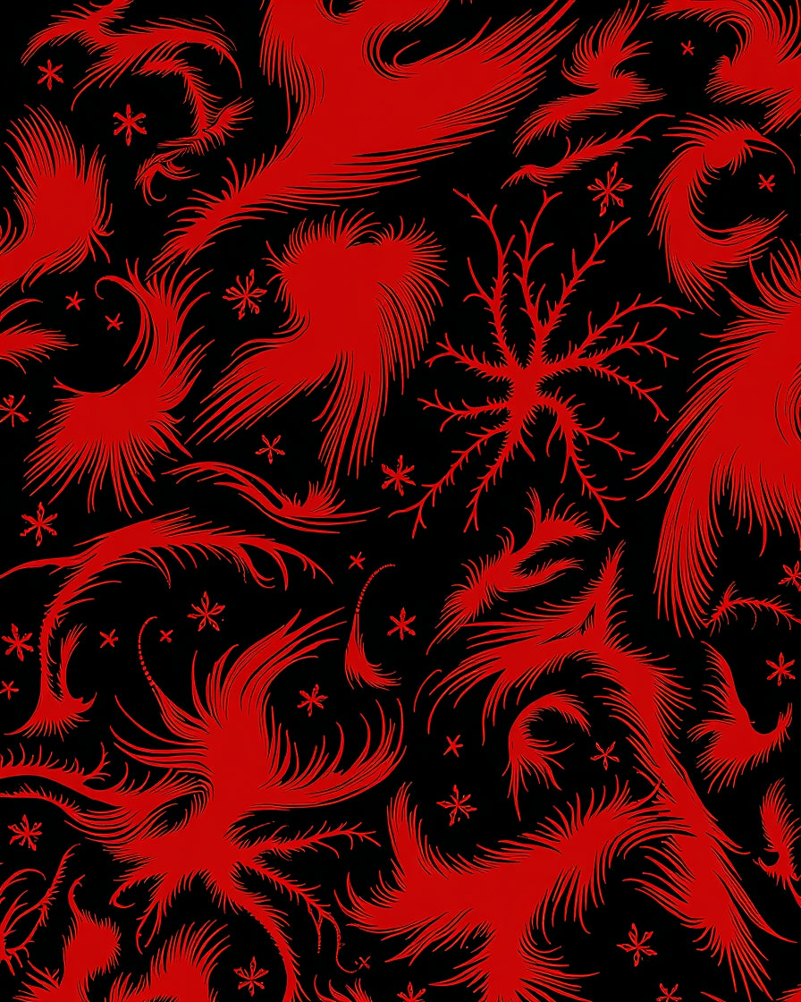 Abstract Red Feather Swirl Pattern Rug