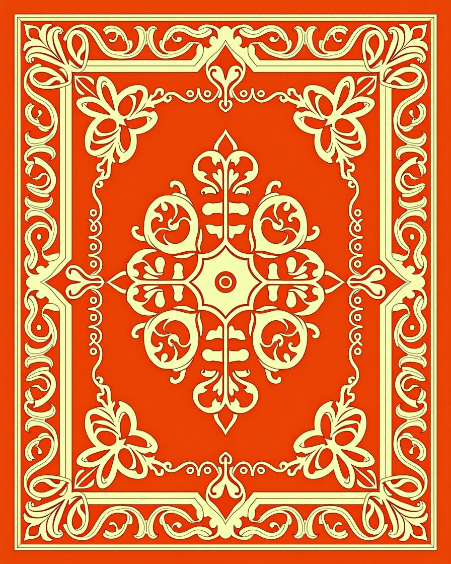 Orange Floral Scroll Pattern Rug