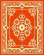 Orange Floral Scroll Pattern Rug