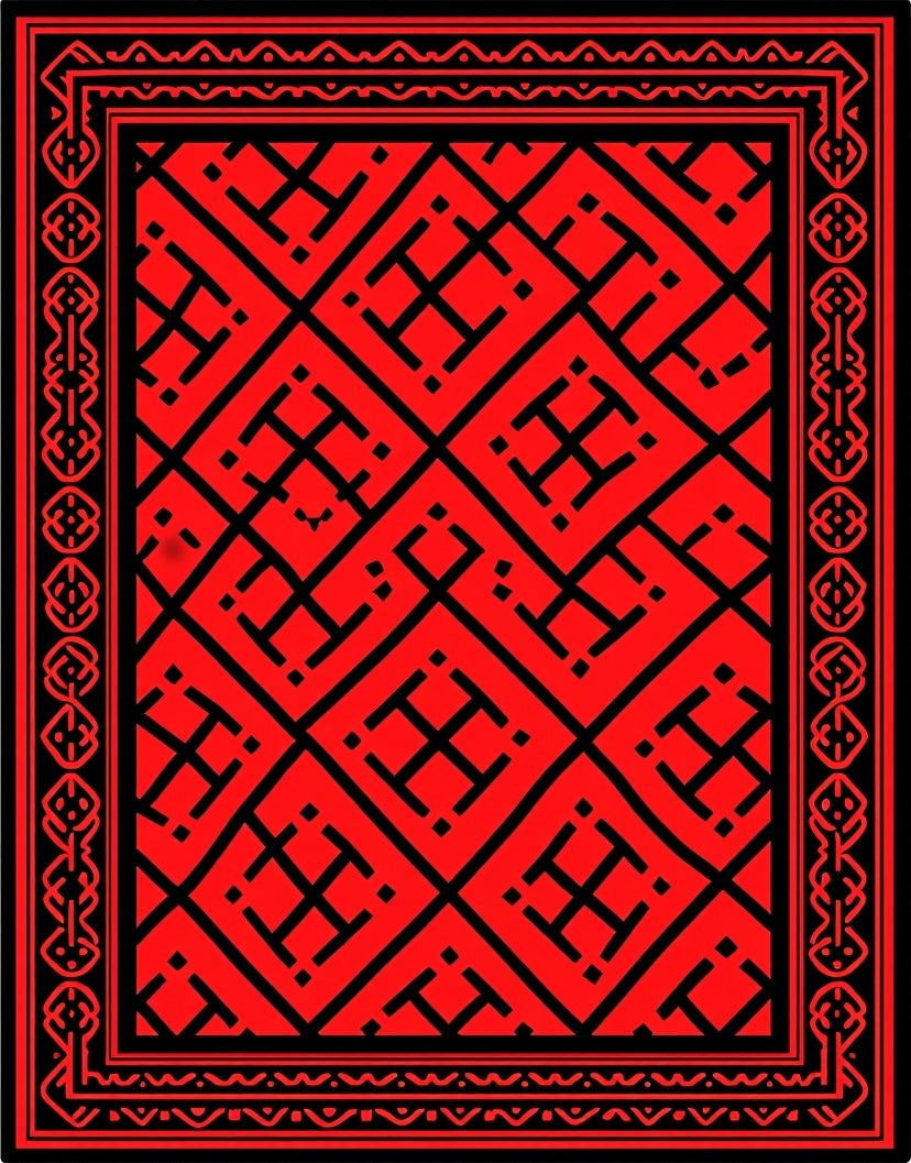 Bold Geometric Lattice Red Black Rug