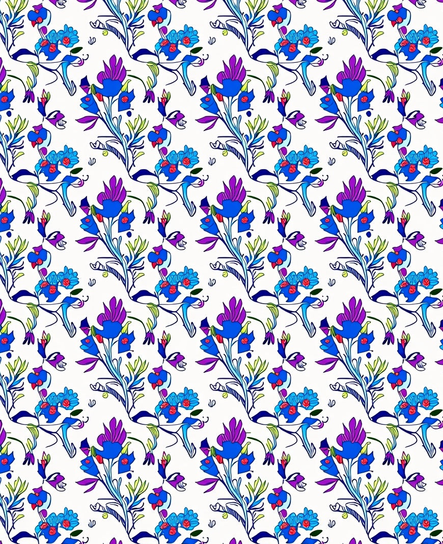 Vibrant Blue Purple Floral Pattern Rug
