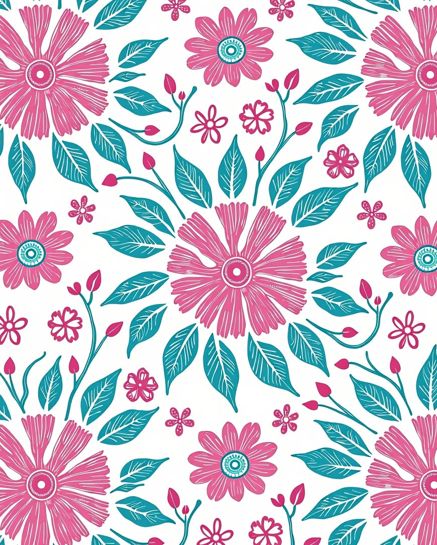 Pink Teal Floral Mandala Pattern Rug