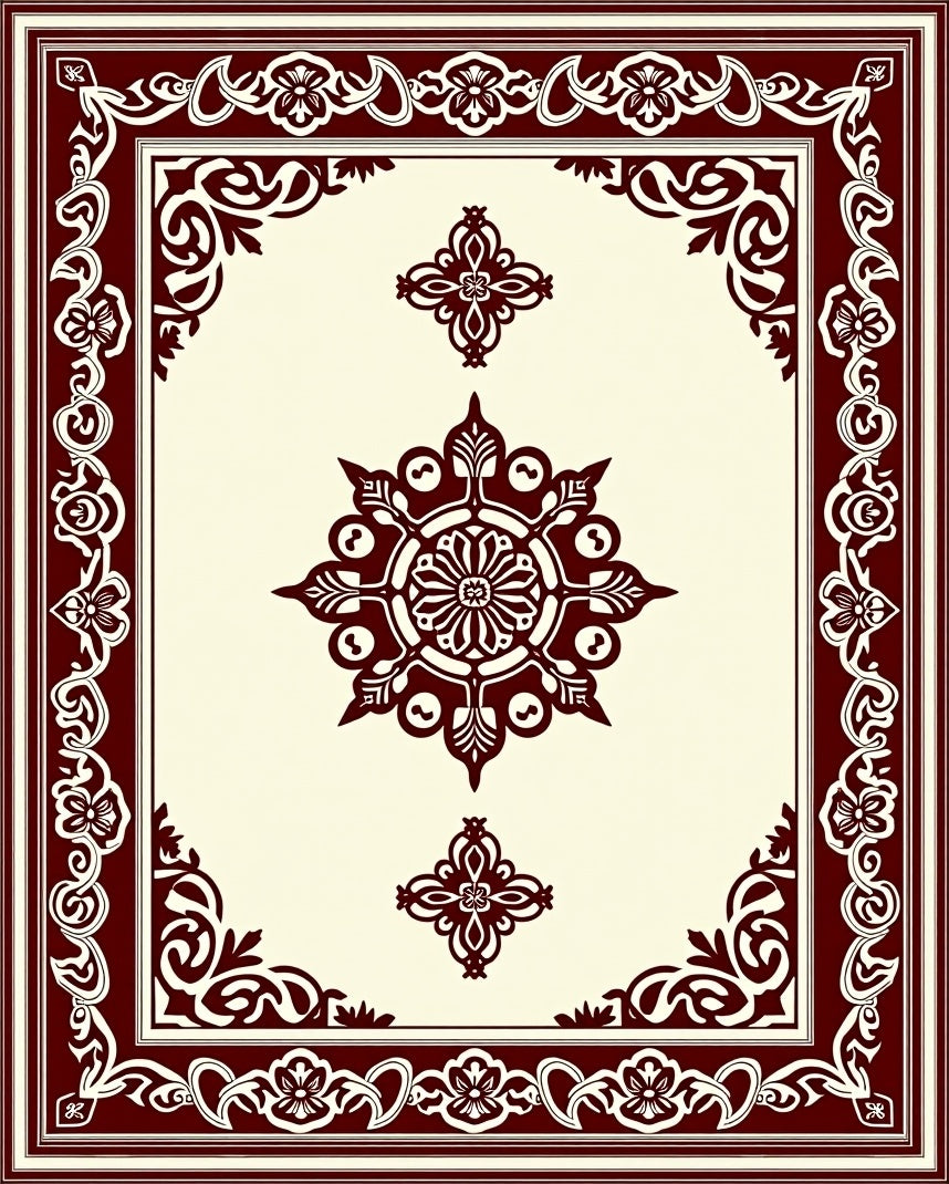 Ornate Floral Medallion Border Design Rug