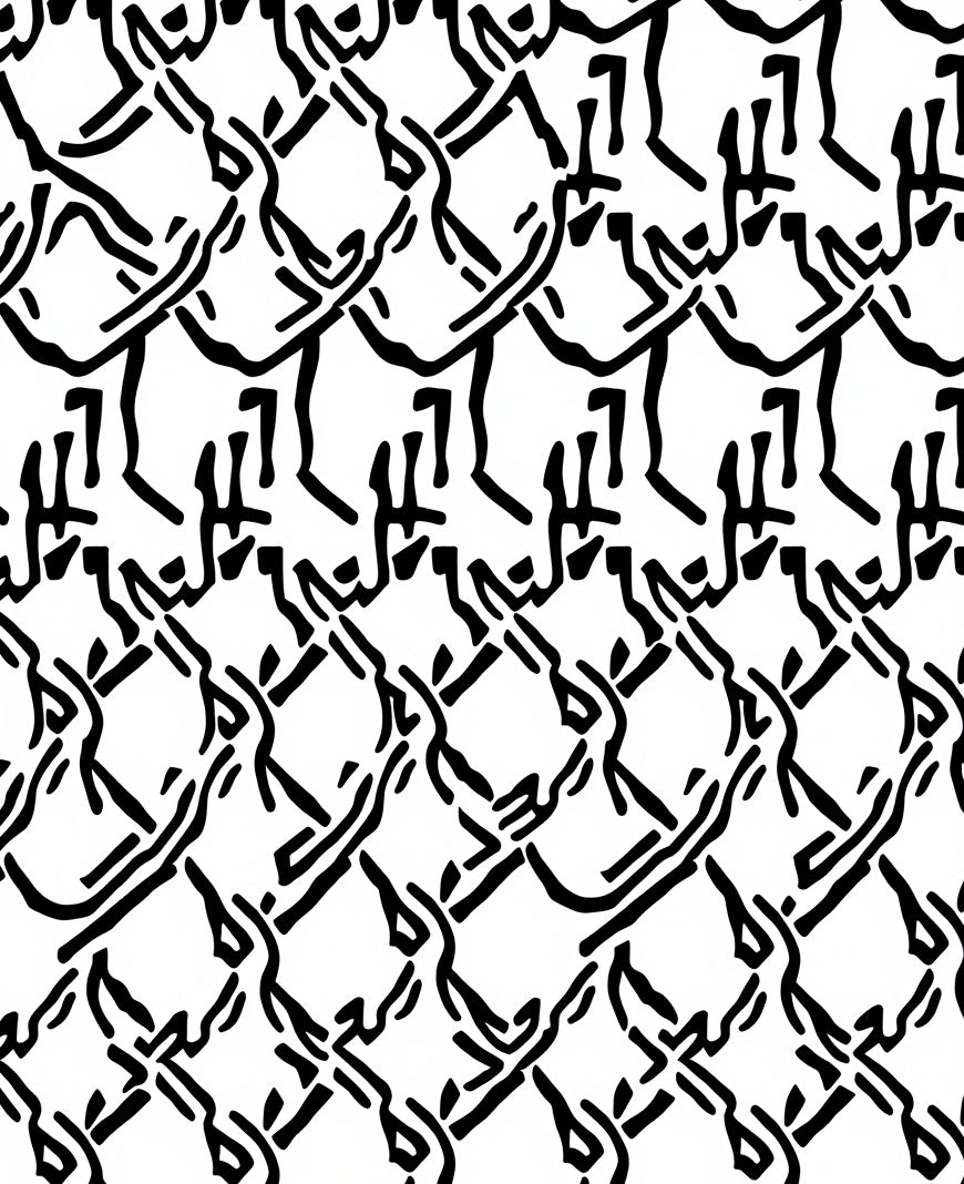 Black White Dynamic Interlocking Pattern Rug