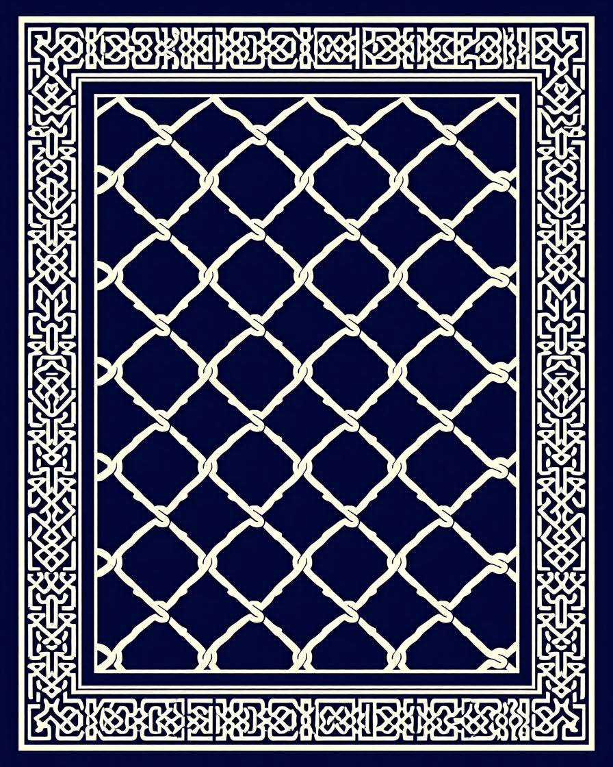 Intricate Cream Diamond Border Design Rug
