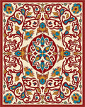 Rich Red Teal Floral Vines Rug