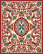 Rich Red Teal Floral Vines Rug