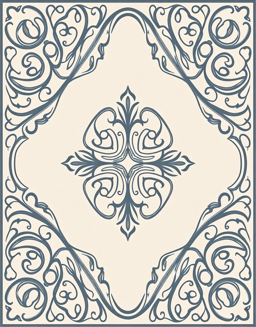 Elegant Swirl Floral Cream Blue Rug