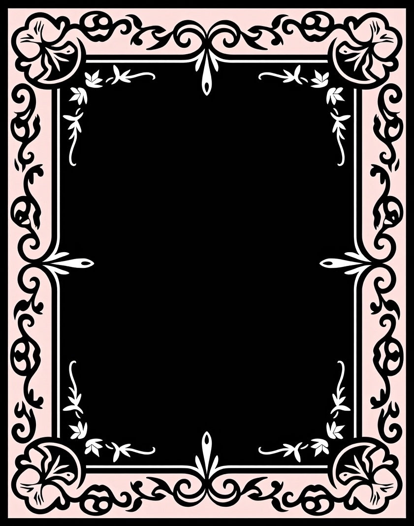 Delicate Floral Scrollwork Framed Rug