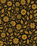 Golden Floral Vine Dark Ground Rug