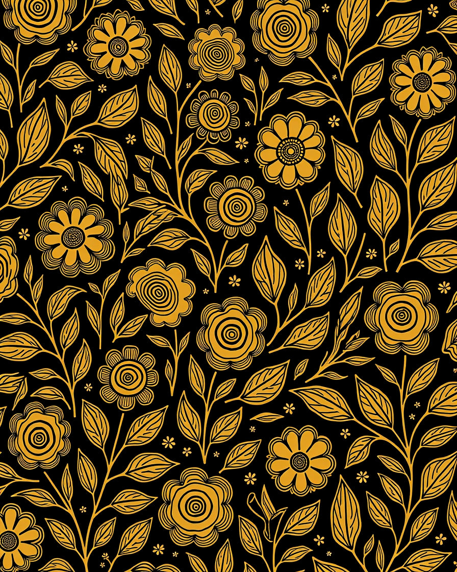 Golden Floral Vine Dark Ground Rug