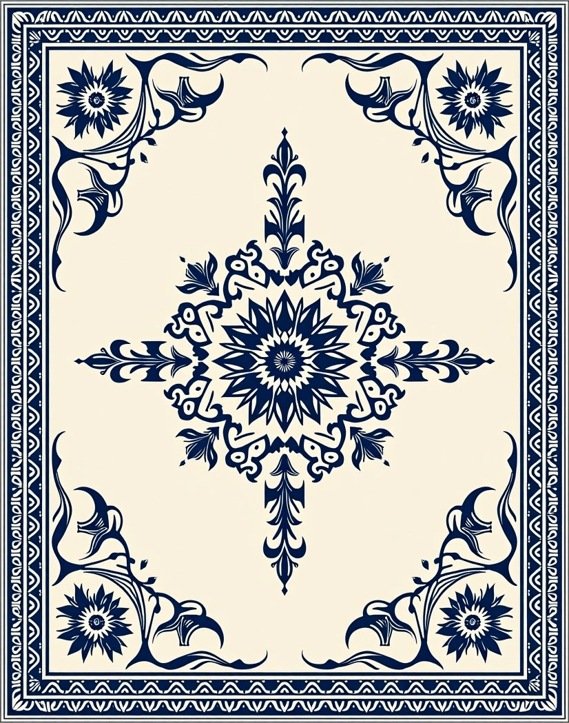 Classic Floral Mandala Border Rug