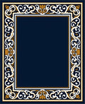 Navy White Gold Scrollwork Frame Rug