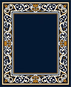 Navy White Gold Scrollwork Frame Rug