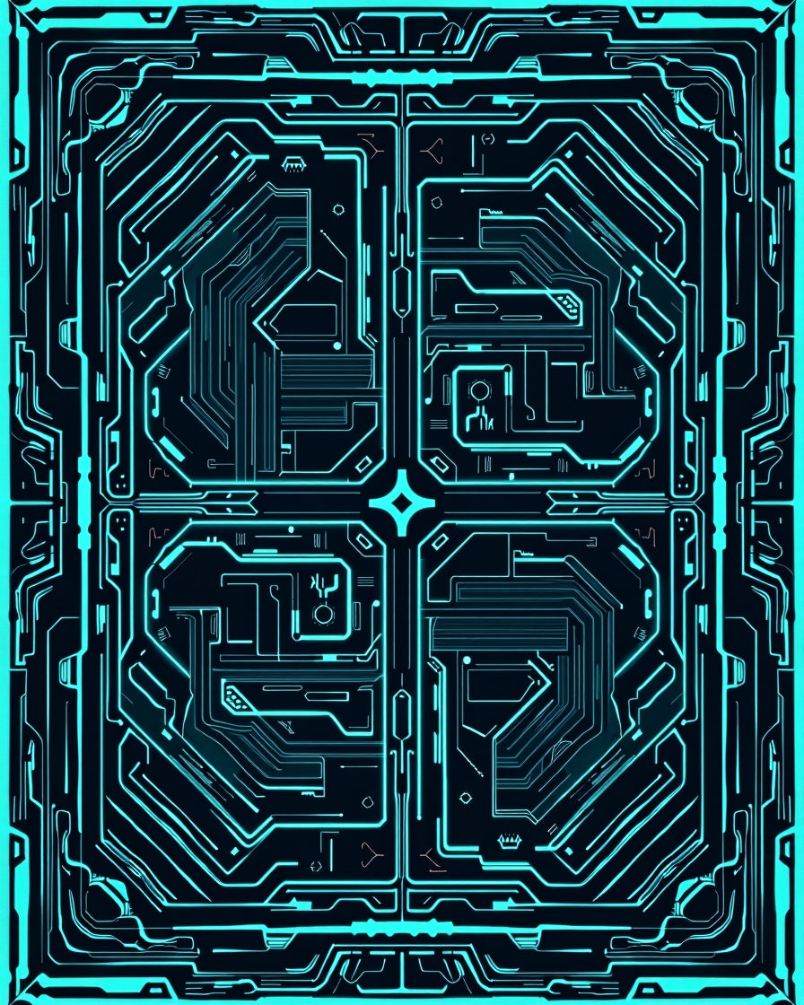 Abstract Circuit Board Geometric Design Rug