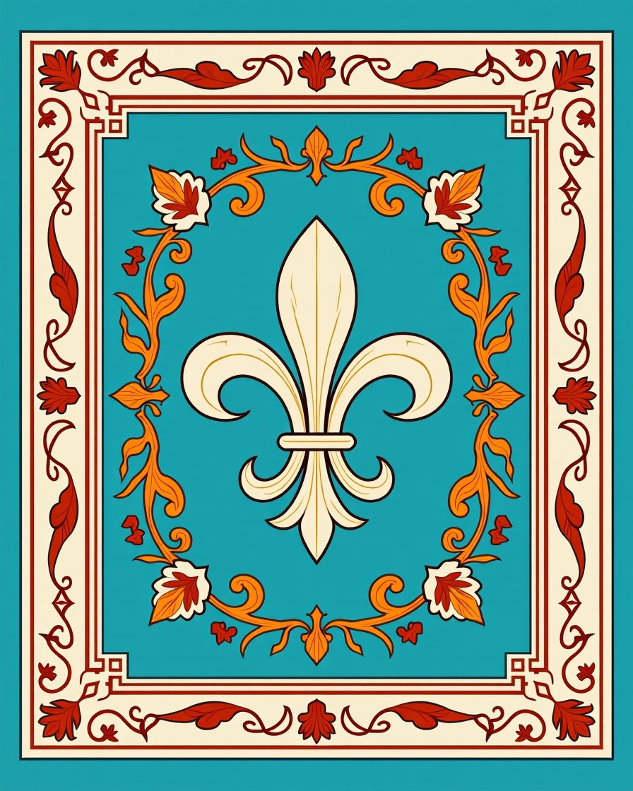 Fleur De Lis Floral Border Design Rug