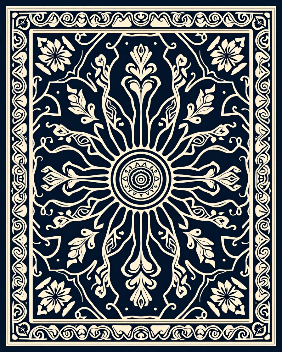 Intricate Floral Sunburst Pattern Rug