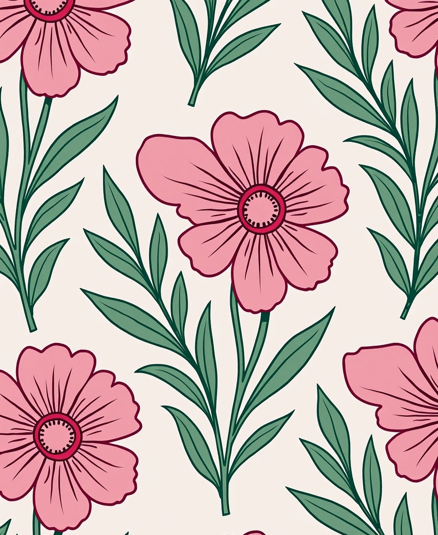 Pink Floral Vines Pattern Rug