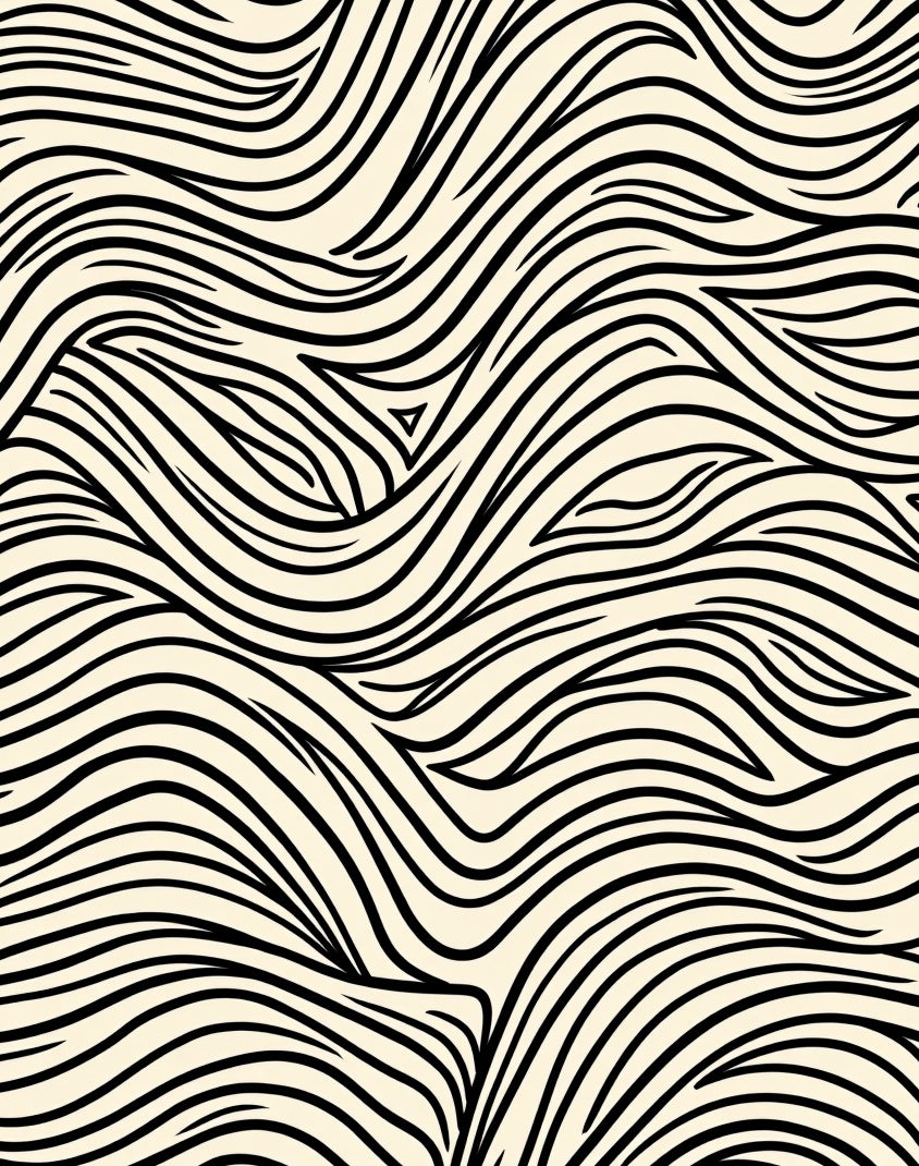 Black Cream Wavy Flow Pattern Rug
