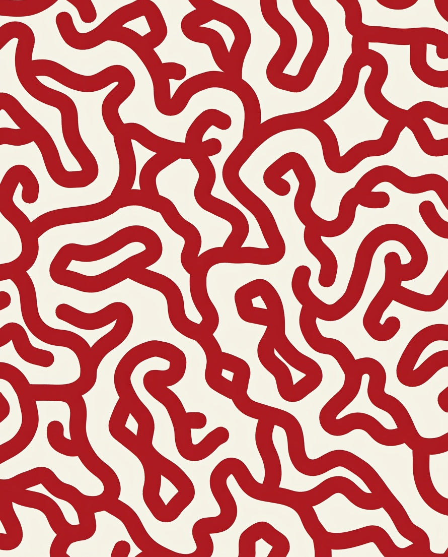 Crimson Swirl Continuous Line Pattern Rug