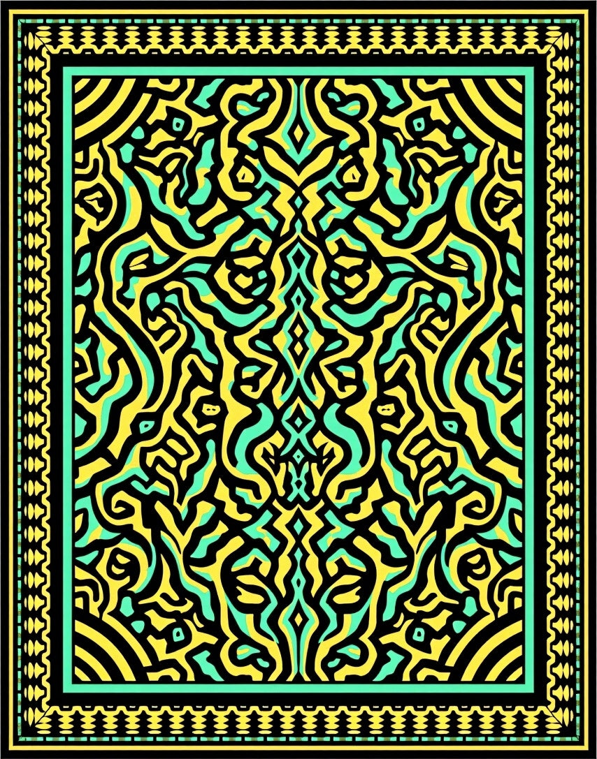Jazzy Yellow Aqua Abstract Swirl Rug