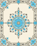 Cream Blue Floral Mandala Garden Design Rug