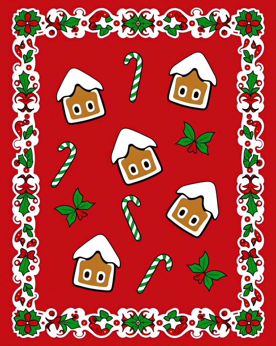 Festive Holiday Gingerbread Candy Cane Border Rug