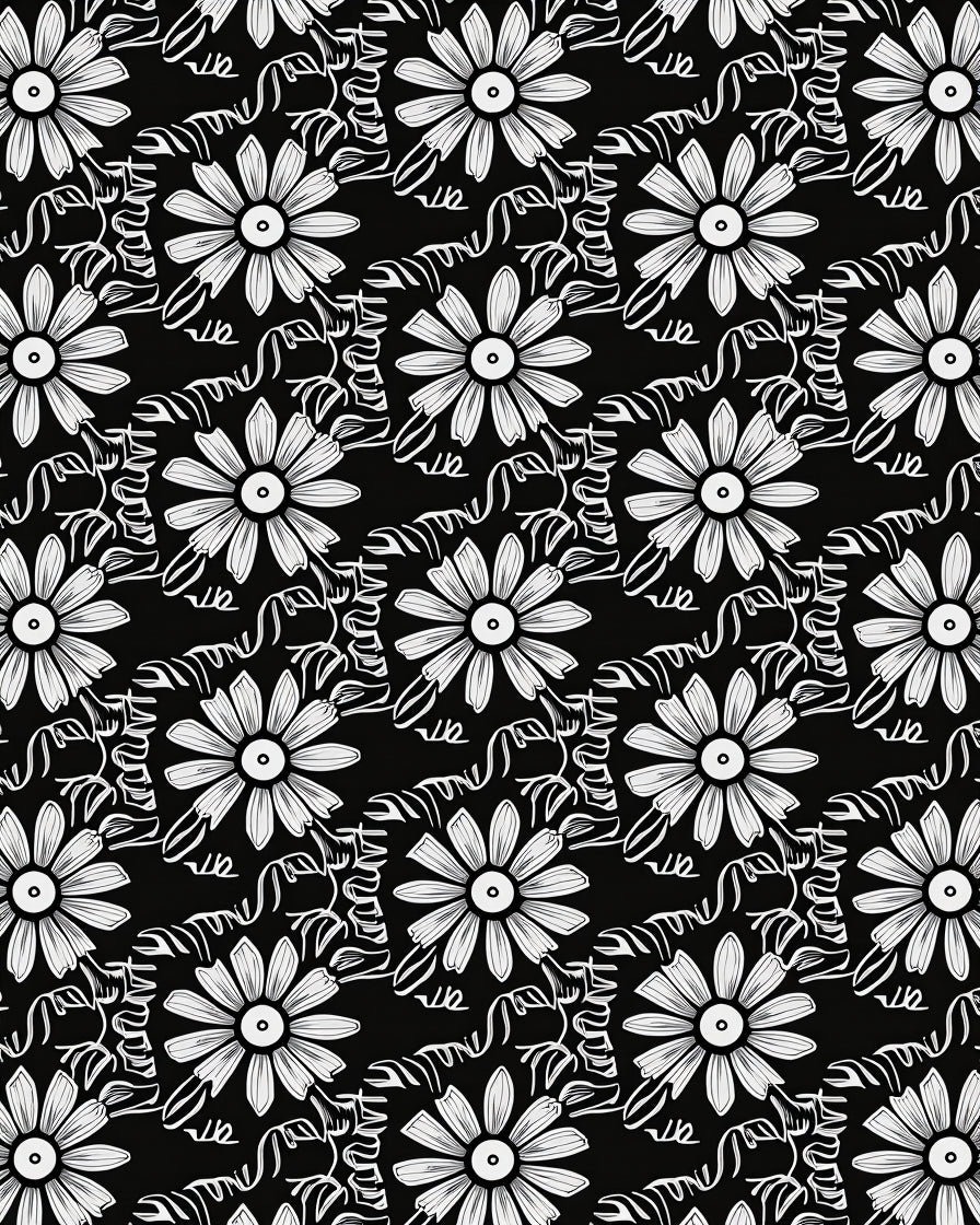 Densely Packed Floral Sketch Pattern Rug