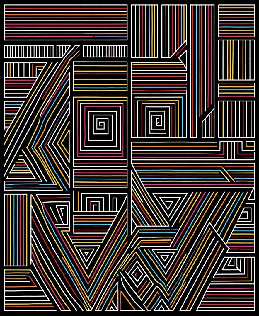 Abstract Geometric Multicolored Lined Rug
